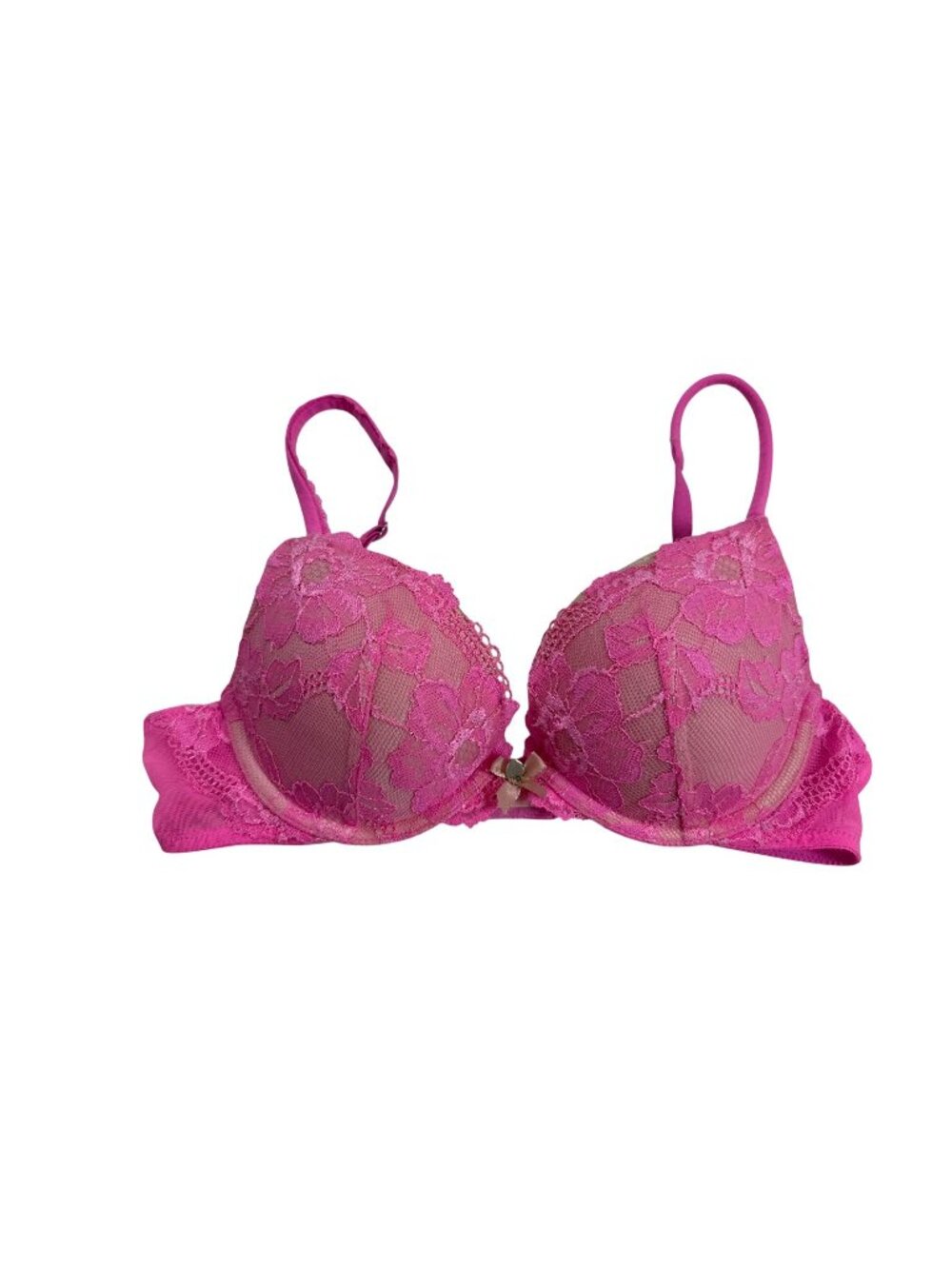 Victorias Secret Lace Push-Up Bra 34B Pink Floral With Bow Accents (BB725)